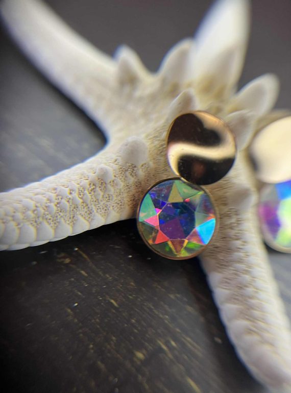 ✨ UShine.gr: Ατσάλινα σκουλαρίκια με ιριδίζον κρύσταλλο No 1207