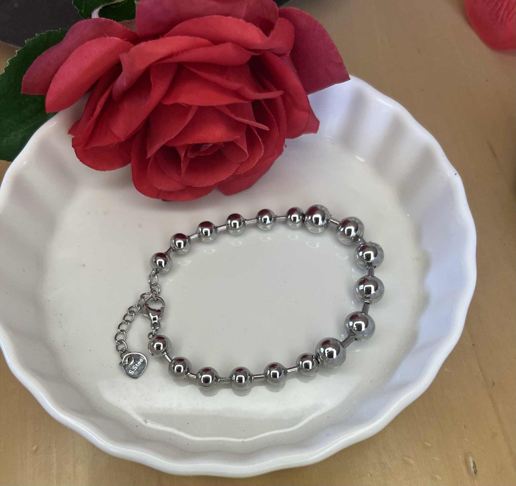 ✨ UShine.gr: Ατσάλινο βραχιόλι με γυαλιστερές στρογγυλές χάντρες No 1216