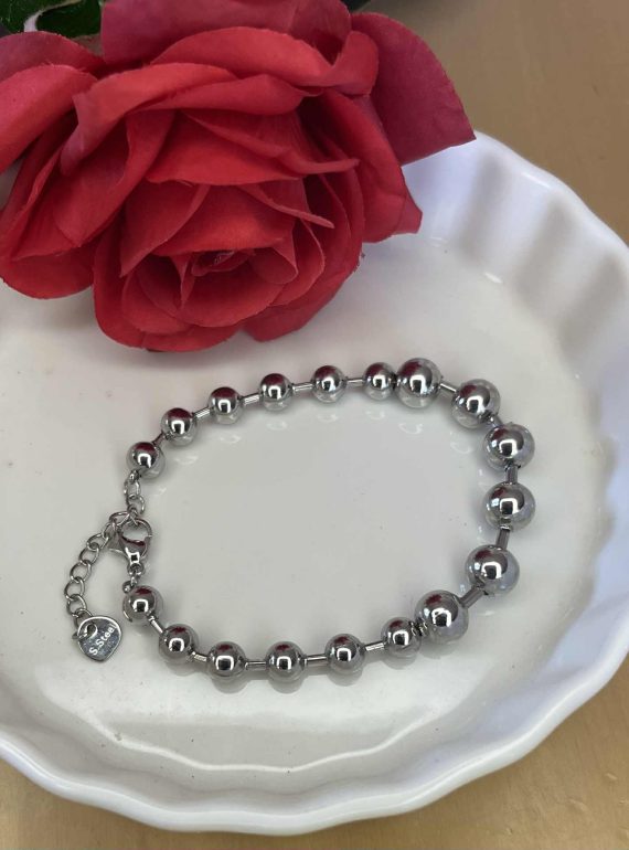 ✨ UShine.gr: Ατσάλινο βραχιόλι με γυαλιστερές στρογγυλές χάντρες No 1216