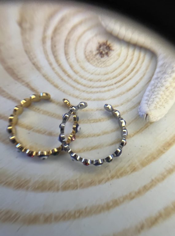 ✨ UShine.gr: Ατσάλινο δαχτυλίδι με ματάκια & πολύχρωμες πέτρες No 1223