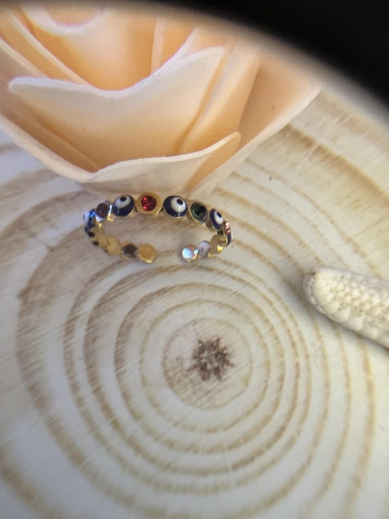 ✨ UShine.gr: Ατσάλινο δαχτυλίδι με ματάκια & πολύχρωμες πέτρες No 1223