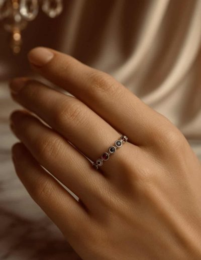 ✨ UShine.gr: Ατσάλινο δαχτυλίδι με ματάκια & πολύχρωμες πέτρες No 1223