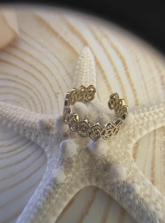 ✨ UShine.gr: Ατσάλινο δαχτυλίδι σε χρυσό χρώμα με δαντελωτό σχέδιο No 1224