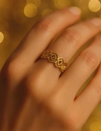 ✨ UShine.gr: Ατσάλινο δαχτυλίδι σε χρυσό χρώμα με δαντελωτό σχέδιο No 1224