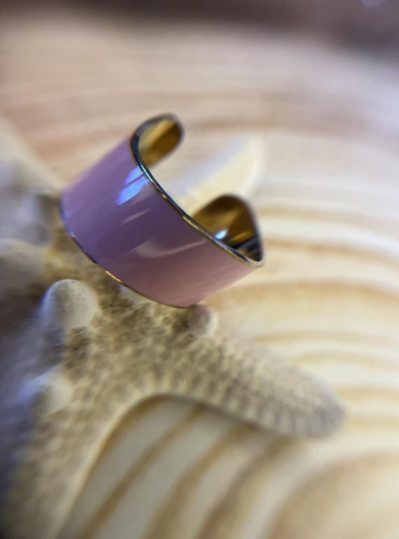 ✨ UShine.gr: Ατσάλινο δαχτυλίδι cuff με ροζ και χρυσές λεπτομέρειες No 1222