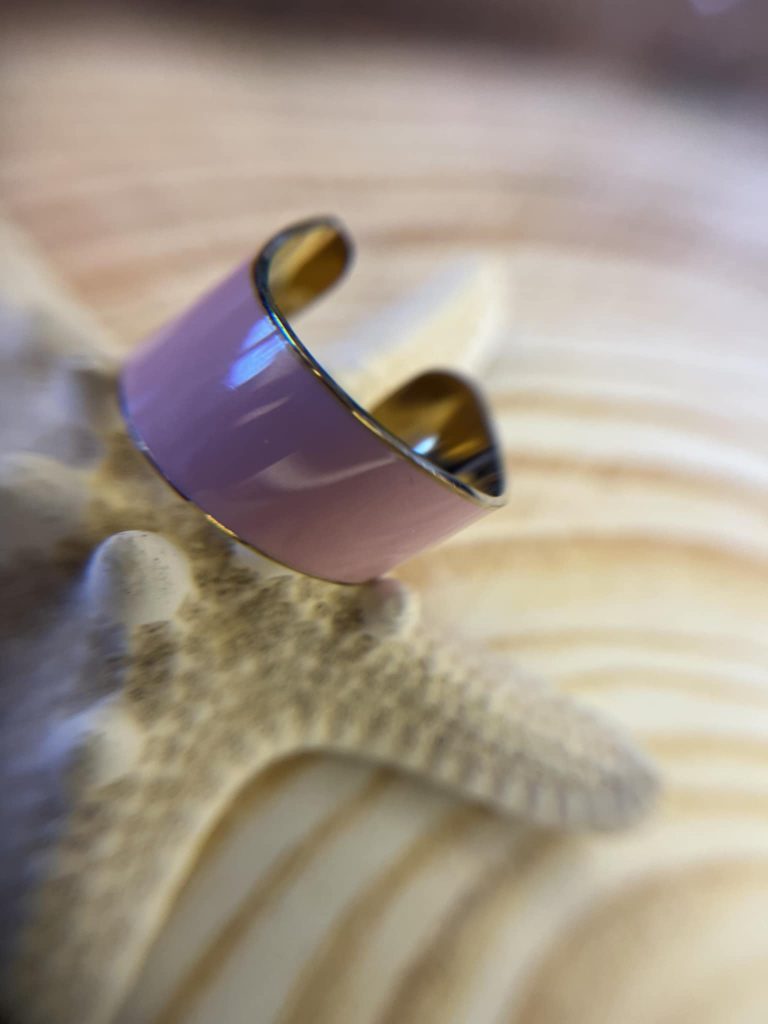 ✨ UShine.gr: Ατσάλινο δαχτυλίδι cuff με ροζ και χρυσές λεπτομέρειες No 1222