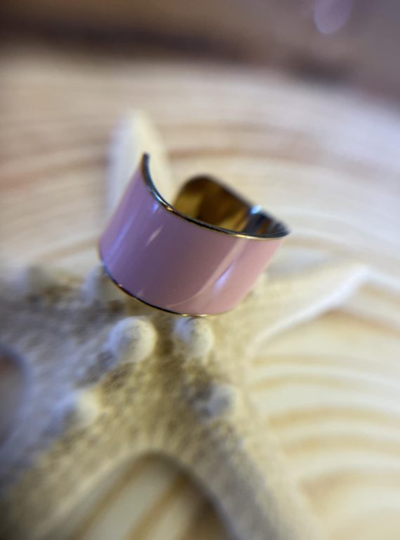 ✨ UShine.gr: Ατσάλινο δαχτυλίδι cuff με ροζ και χρυσές λεπτομέρειες No 1222