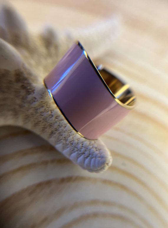 ✨ UShine.gr: Ατσάλινο δαχτυλίδι cuff με ροζ και χρυσές λεπτομέρειες No 1222