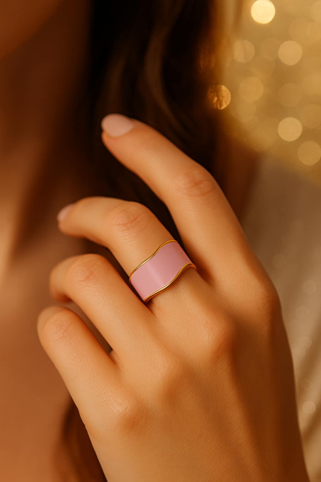 ✨ UShine.gr: Ατσάλινο δαχτυλίδι cuff με ροζ και χρυσές λεπτομέρειες No 1222