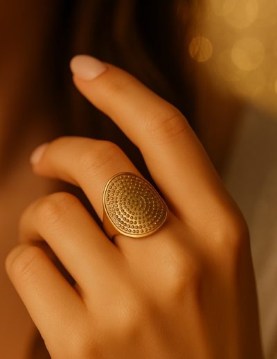 ✨ UShine.gr: Ατσάλινο δαχτυλίδι με οβάλ επιφάνεια και ανάγλυφο μοτίβο κουκκίδων No 1231