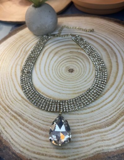 ✨ UShine.gr: Χειροποίητο εντυπωσιακό choker με μεγάλο δάκρυ clear crystal  No 1233