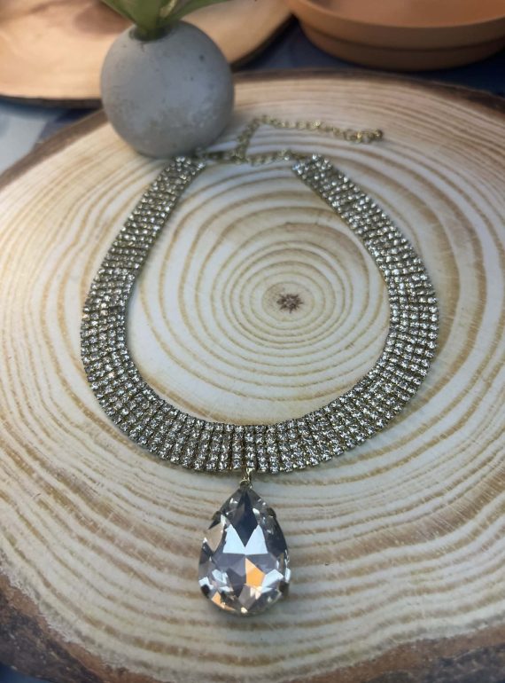 ✨ UShine.gr: Χειροποίητο εντυπωσιακό choker με μεγάλο δάκρυ clear crystal  No 1233