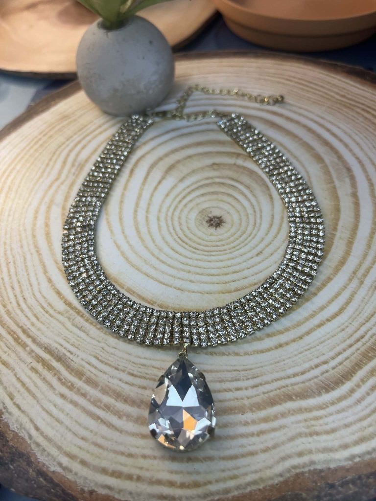 ✨ UShine.gr: Εντυπωσιακό choker με μεγάλο δάκρυ clear crystal No 1233