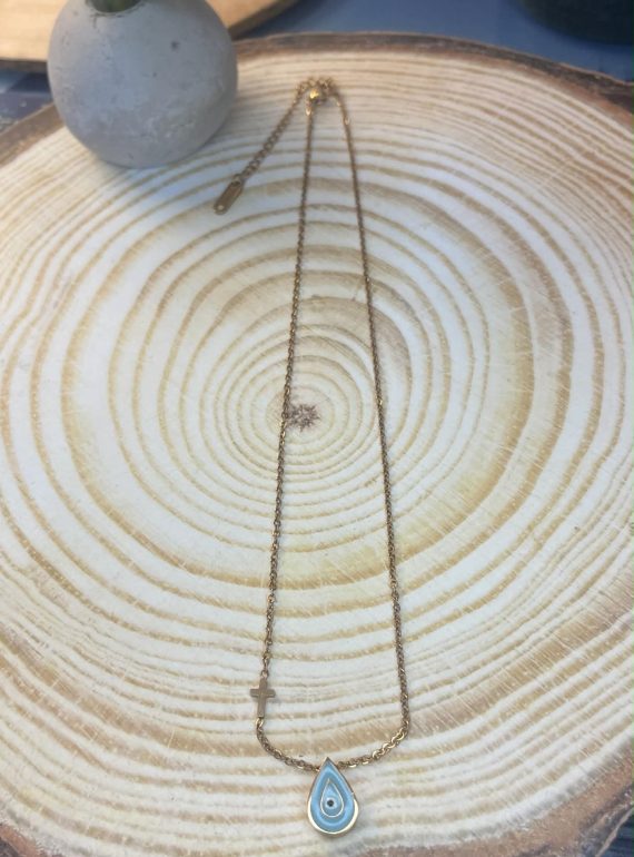 ✨ UShine.gr: Κολιέ ατσάλινο με σταγόνα μάτι σε γαλάζια απόχρωση No 1232