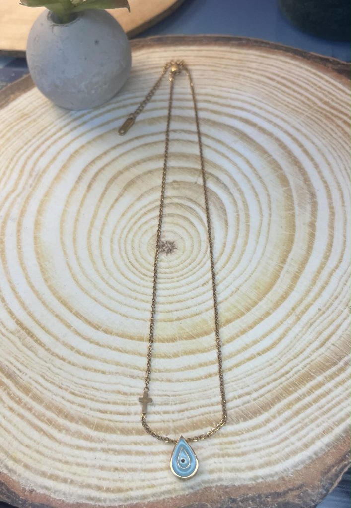 ✨ UShine.gr: Κολιέ ατσάλινο με σταγόνα μάτι σε γαλάζια απόχρωση No1232