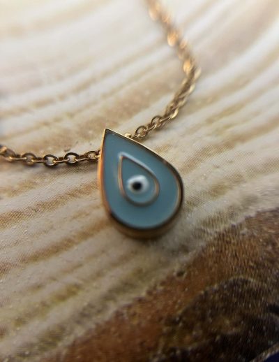 ✨ UShine.gr: Κολιέ ατσάλινο με σταγόνα μάτι σε γαλάζια απόχρωση No 1232