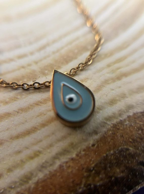 ✨ UShine.gr: Κολιέ ατσάλινο με σταγόνα μάτι σε γαλάζια απόχρωση No 1232