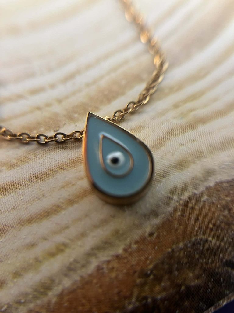 ✨ UShine.gr: Κολιέ ατσάλινο με σταγόνα μάτι σε γαλάζια απόχρωση No1232