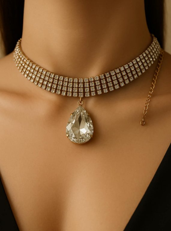 ✨ UShine.gr: Χειροποίητο εντυπωσιακό choker με μεγάλο δάκρυ clear crystal  No 1233