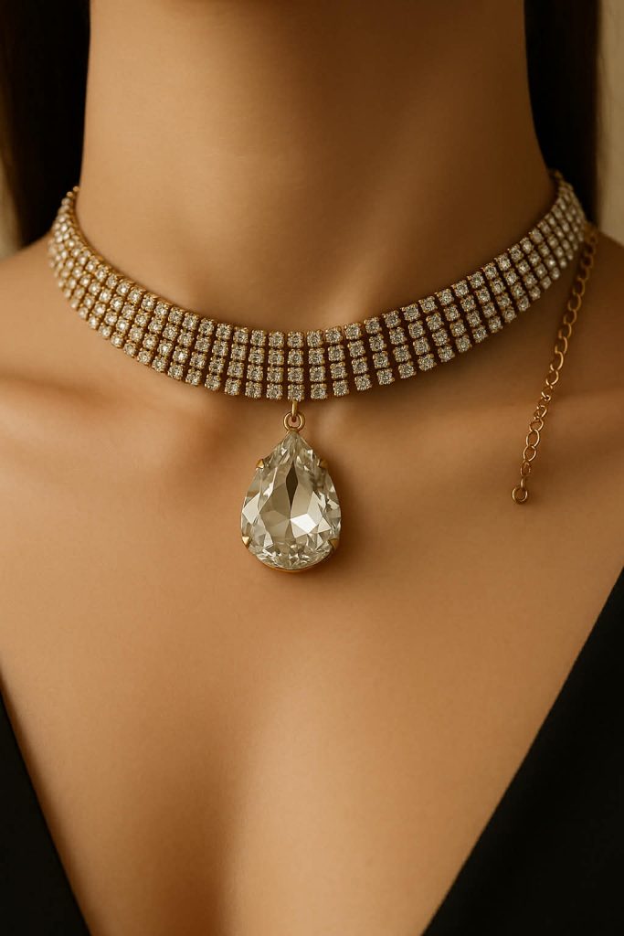 ✨ UShine.gr: Εντυπωσιακό choker με μεγάλο δάκρυ clear crystal No 1233