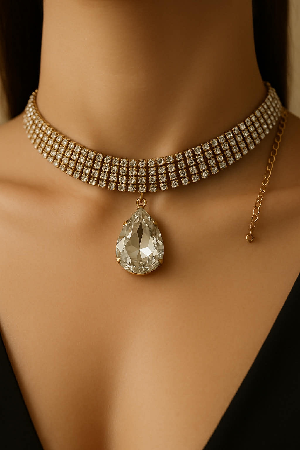 ✨ UShine.gr: Χειροποίητο εντυπωσιακό choker με μεγάλο δάκρυ clear crystal  No 1233