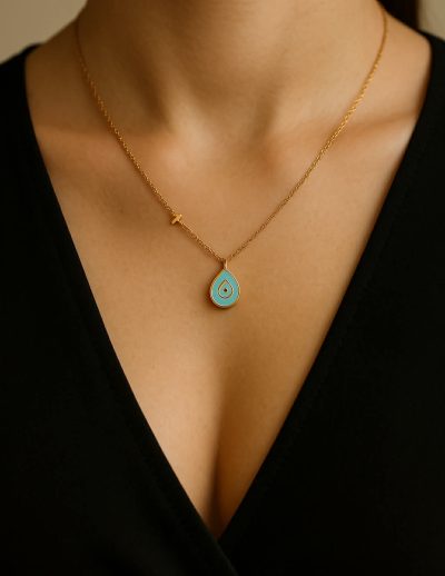✨ UShine.gr: Κολιέ ατσάλινο με σταγόνα μάτι σε γαλάζια απόχρωση No 1232