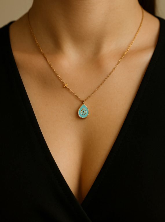 ✨ UShine.gr: Κολιέ ατσάλινο με σταγόνα μάτι σε γαλάζια απόχρωση No 1232