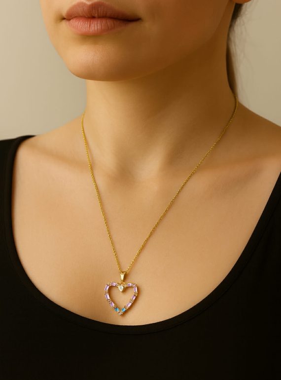 ✨ UShine.gr: Κολιέ καρδιά με πολύχρωμες baguette πέτρες No 1234