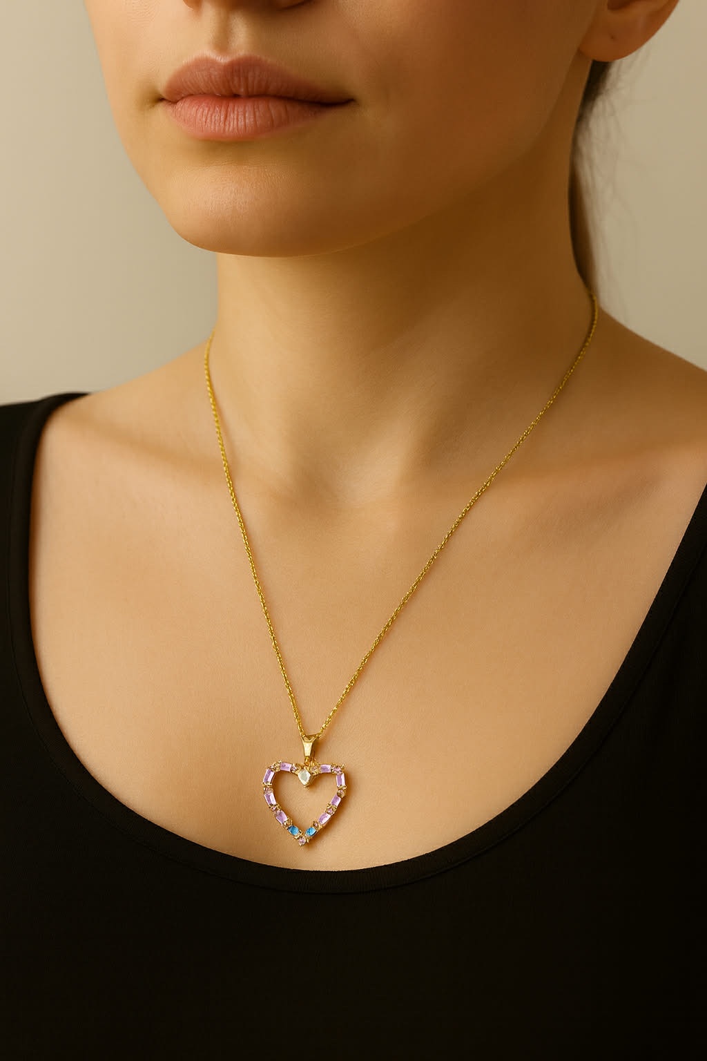 ✨ UShine.gr: Κολιέ καρδιά με πολύχρωμες baguette πέτρες No 1234