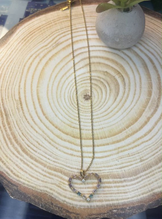 ✨ UShine.gr: Κολιέ καρδιά με πολύχρωμες baguette πέτρες No 1234