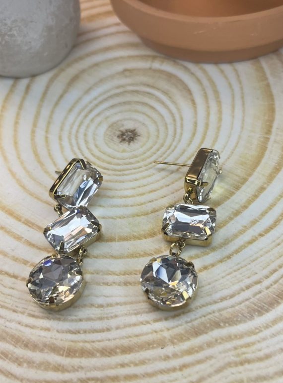 ✨ UShine.gr: Χειροποίητα κυματιστά κρεμαστά σκουλαρίκια με διάφανα κρύσταλλα No 1238