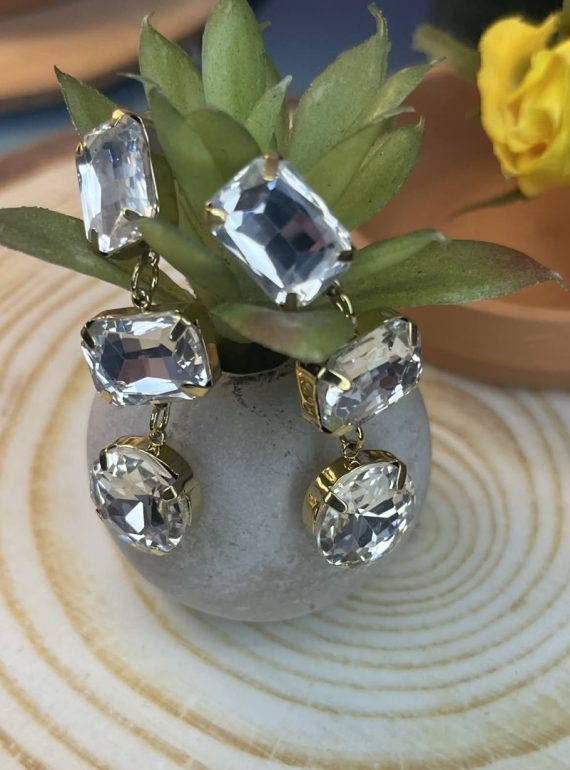 ✨ UShine.gr: Χειροποίητα κυματιστά κρεμαστά σκουλαρίκια με διάφανα κρύσταλλα No 1238