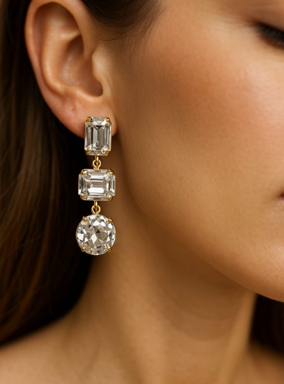 ✨ UShine.gr: Χειροποίητα κυματιστά κρεμαστά σκουλαρίκια με διάφανα κρύσταλλα No 1238