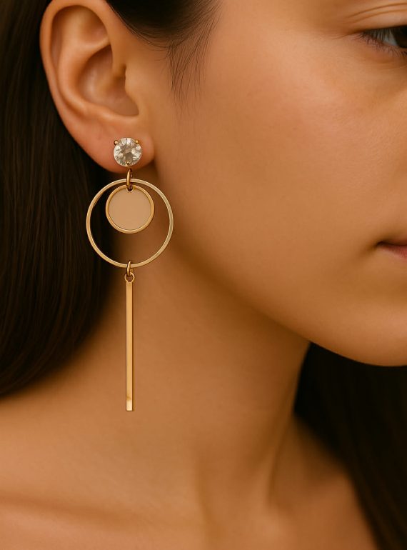 ✨ UShine.gr: Ατσάλινα σκουλαρίκια με nude κυκλικό μοτίβο και χρυσό γεωμετρικό design No 1240