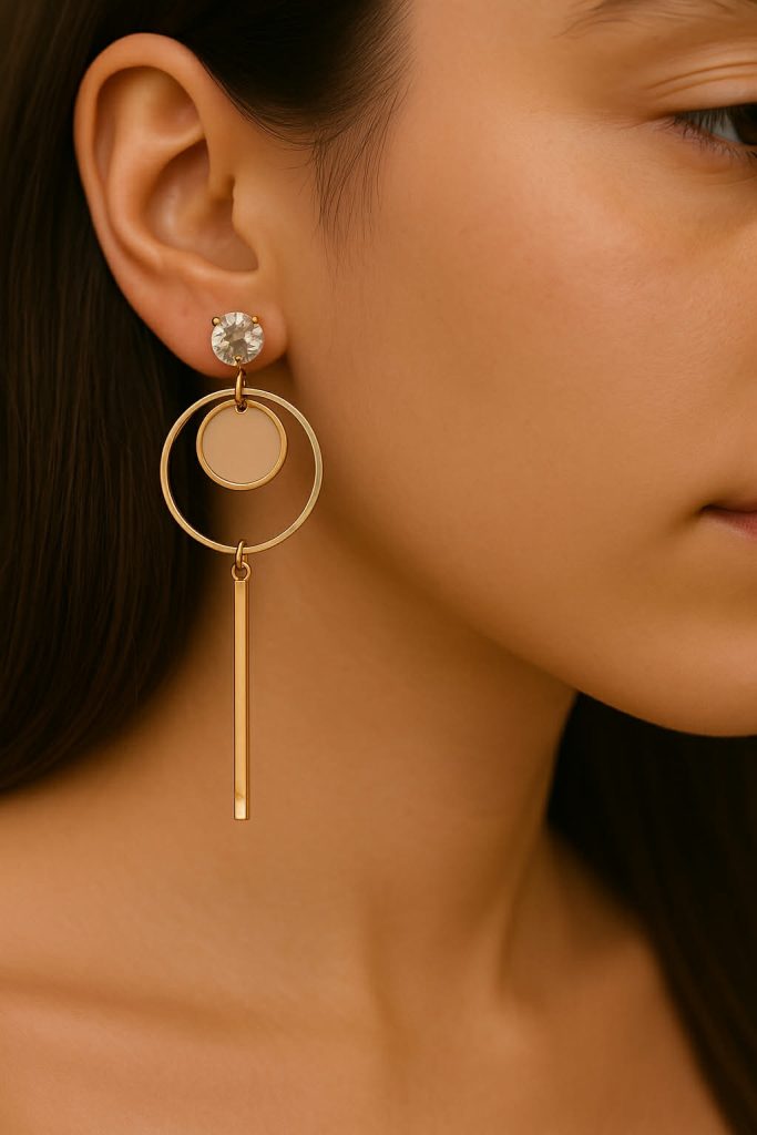 ✨ UShine.gr: Ατσάλινα σκουλαρίκια με nude κυκλικό μοτίβο και χρυσό γεωμετρικό design No 1240