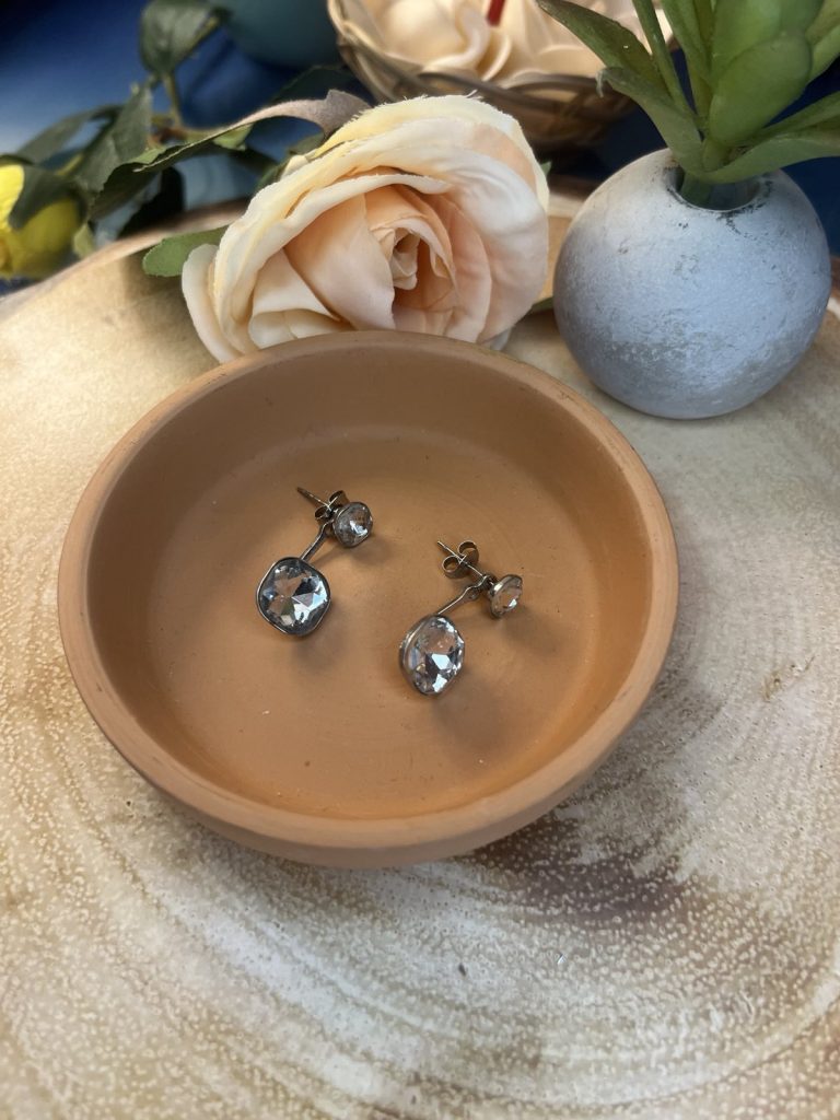 ✨ UShine.gr: Ατσάλινα σκουλαρίκια με διπλό διάφανο κρύσταλλο No 1242