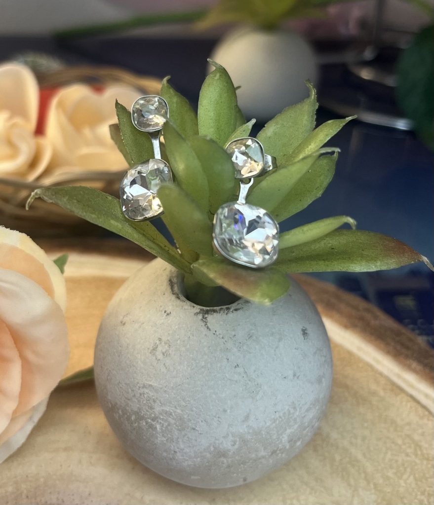 ✨ UShine.gr: Ατσάλινα σκουλαρίκια με διπλό διάφανο κρύσταλλο No 1242