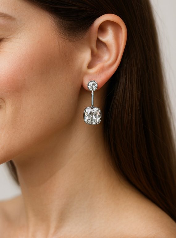 ✨ UShine.gr: Ατσάλινα σκουλαρίκια με διπλό διάφανο κρύσταλλο No 1242