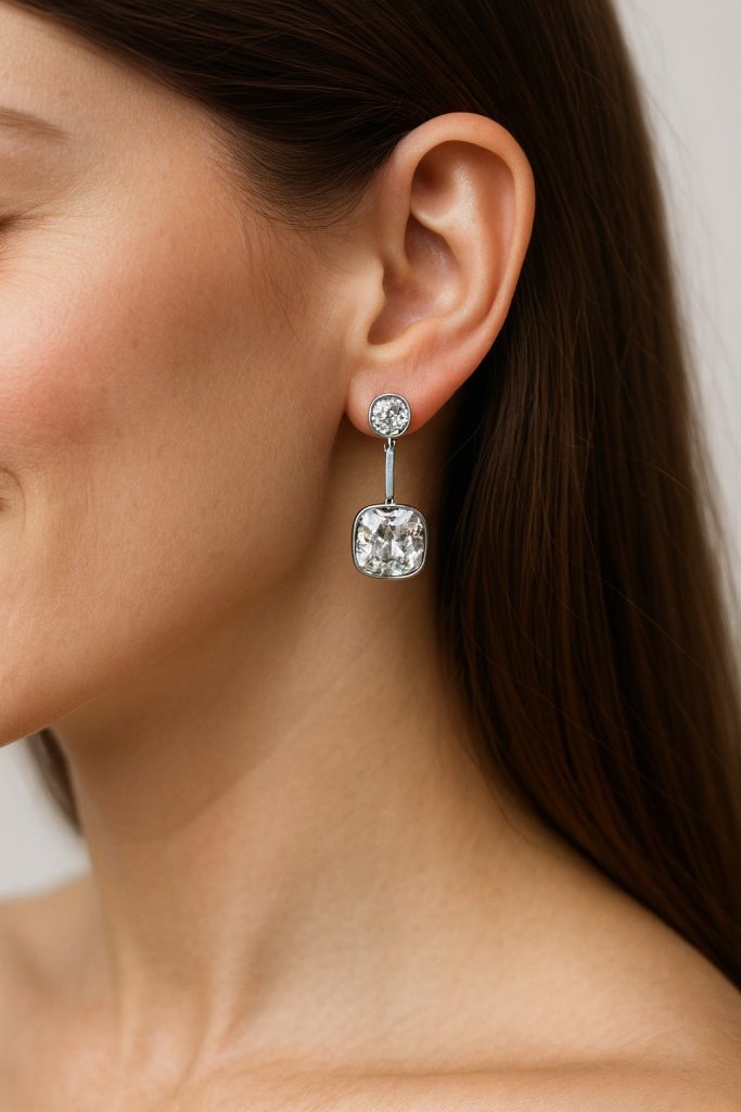 ✨ UShine.gr: Ατσάλινα σκουλαρίκια με διπλό διάφανο κρύσταλλο No 1242