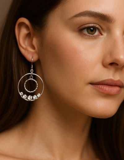 ✨ UShine.gr: Ατσάλινα σκουλαρίκια διπλού κύκλου με κρυστάλλινες λεπτομέρειες No 1245