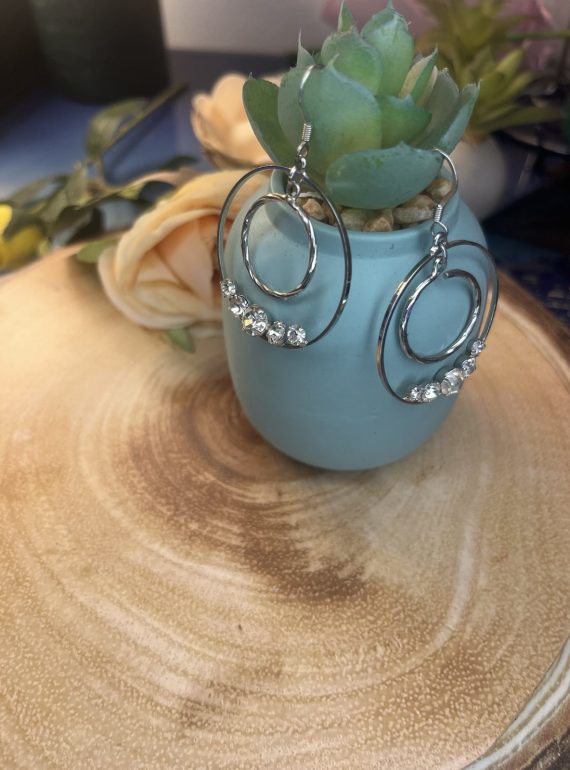 ✨ UShine.gr: Ατσάλινα σκουλαρίκια διπλού κύκλου με κρυστάλλινες λεπτομέρειες No 1245