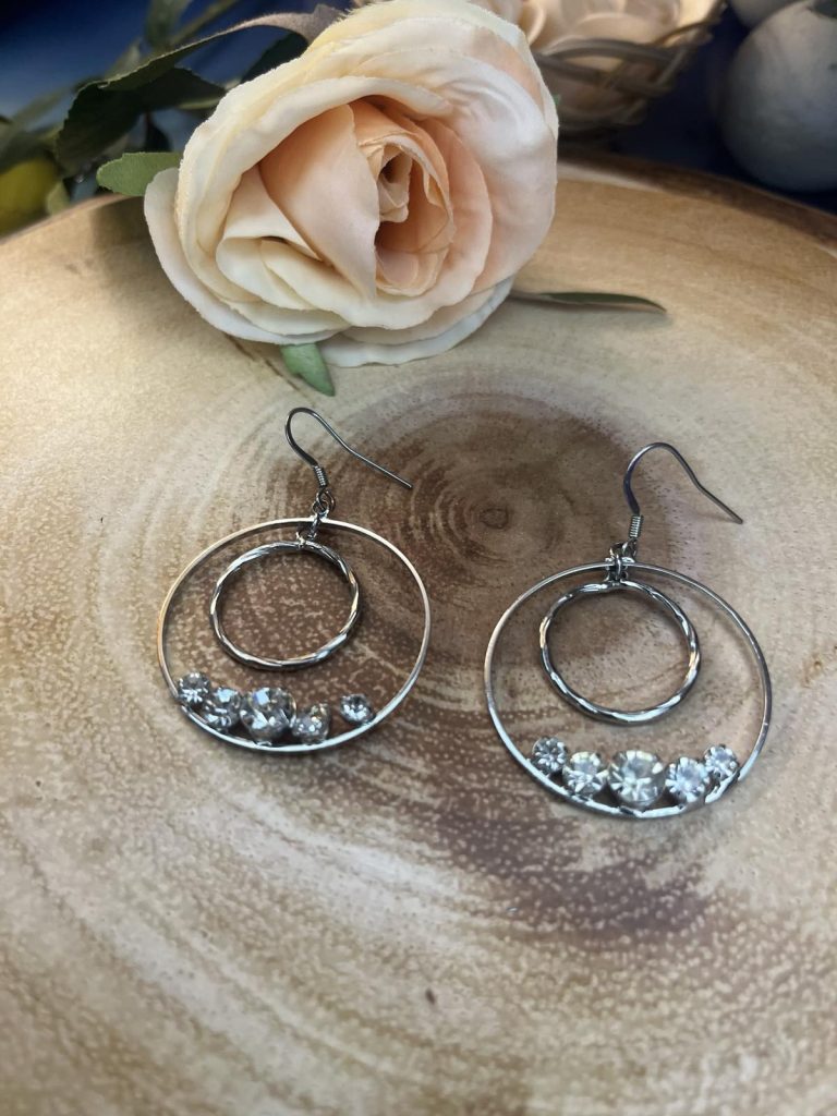 ✨ UShine.gr: Ατσάλινα σκουλαρίκια διπλού κύκλου με κρυστάλλινες λεπτομέρειες No 1245