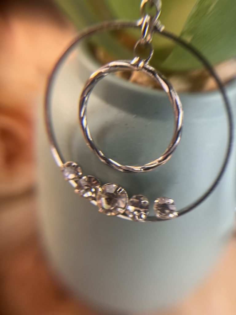 ✨ UShine.gr: Ατσάλινα σκουλαρίκια διπλού κύκλου με κρυστάλλινες λεπτομέρειες No 1245