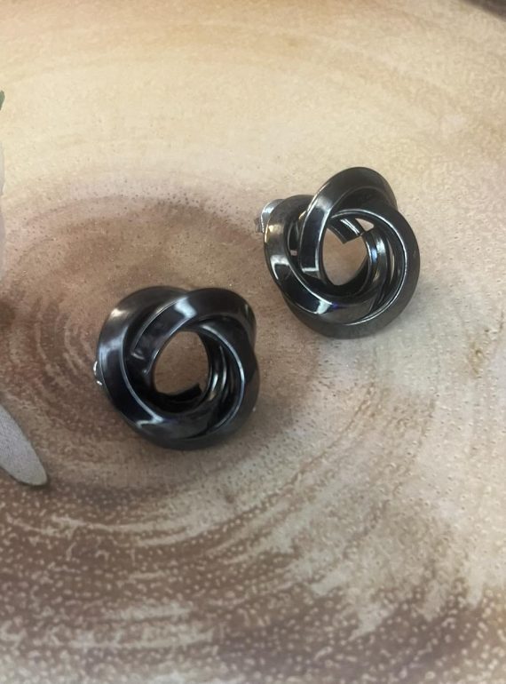 ✨ UShine.gr: Ατσάλινα σκουλαρίκια κόμπος σε μαύρη λάμψη No 1248