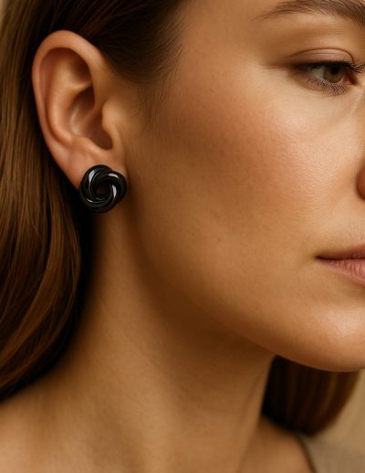 ✨ UShine.gr: Ατσάλινα σκουλαρίκια κόμπος σε μαύρη λάμψη No 1248