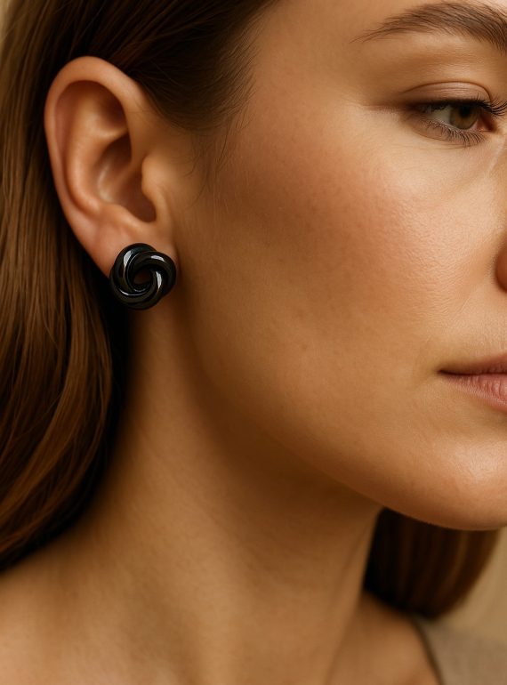 ✨ UShine.gr: Ατσάλινα σκουλαρίκια κόμπος σε μαύρη λάμψη No 1248