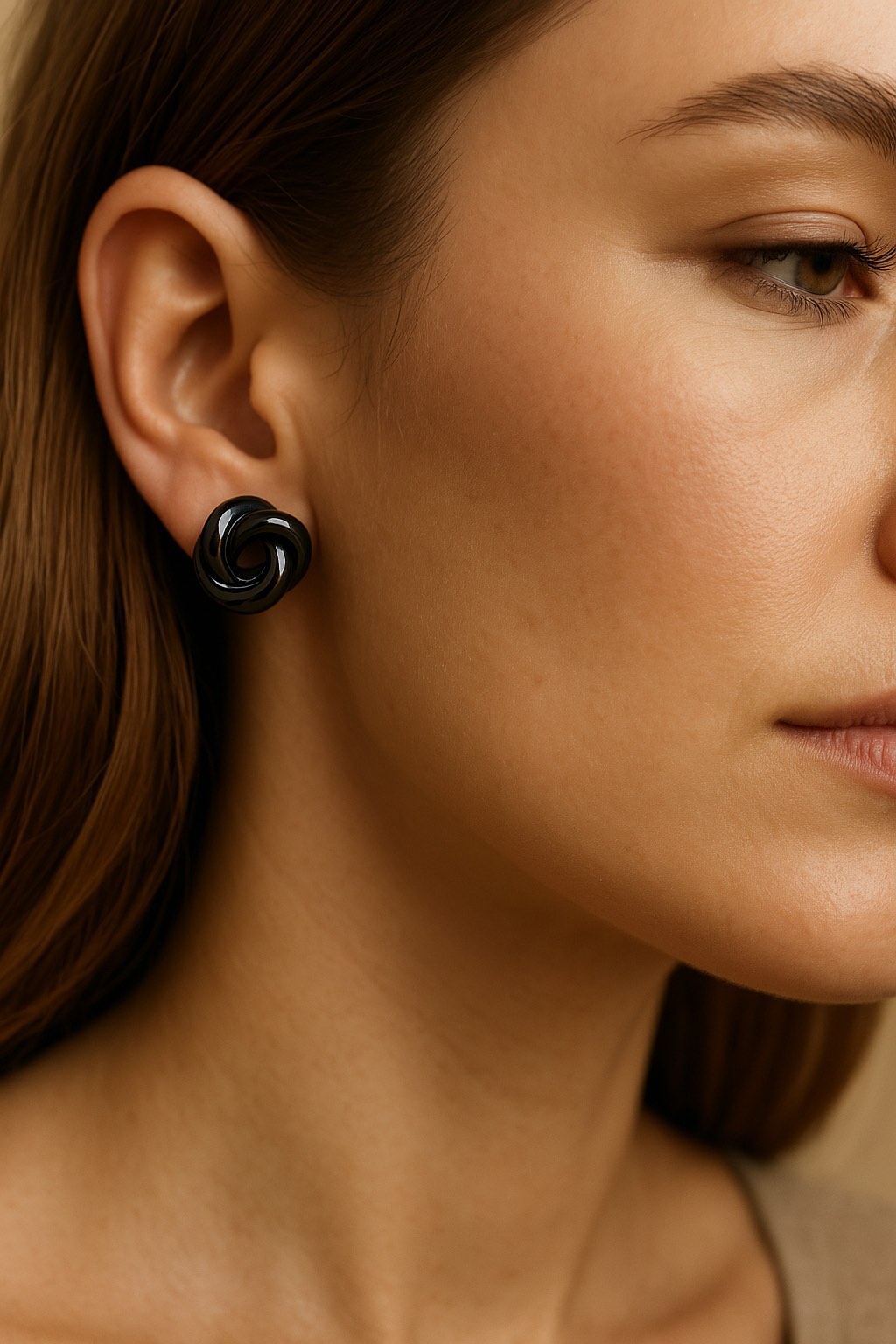 ✨ UShine.gr: Ατσάλινα σκουλαρίκια κόμπος σε μαύρη λάμψη No 1248