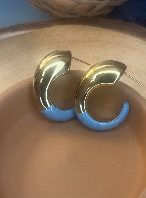 ✨ UShine.gr: Ατσάλινα χρυσά σκουλαρίκια με γαλάζια enamel λεπτομέρεια No 1254