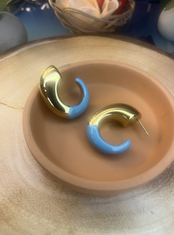 ✨ UShine.gr: Ατσάλινα χρυσά σκουλαρίκια με γαλάζια enamel λεπτομέρεια No 1254