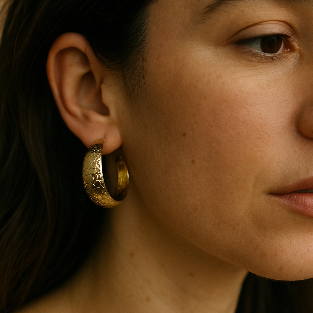 ✨ UShine.gr: Ατσάλινα χρυσά σκουλαρίκια με hammered υφή No 1255